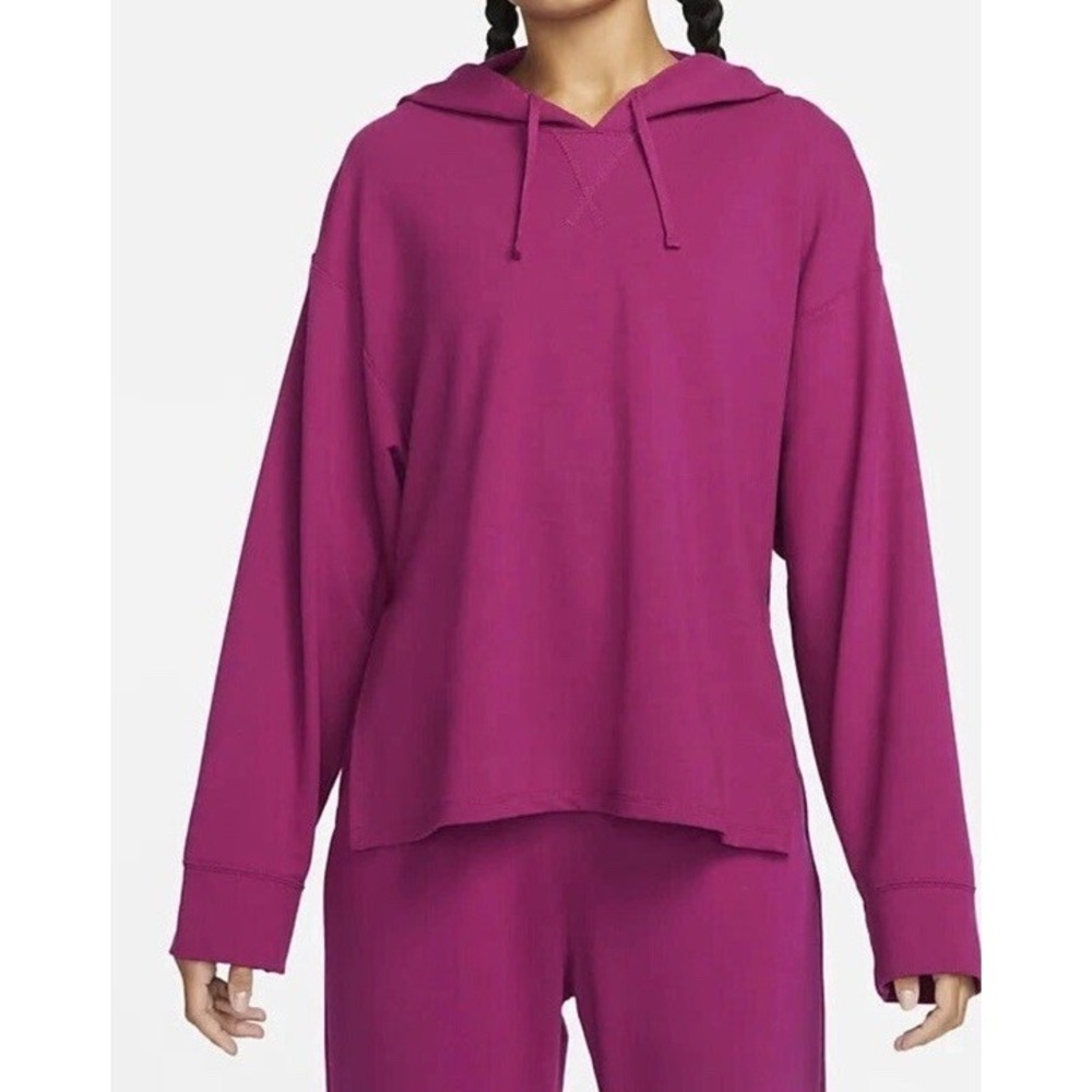 Nike Yoga Women's Dynamic Pink Dri-FIT Fleece Hoodie Medium Athleisure Loose Fit